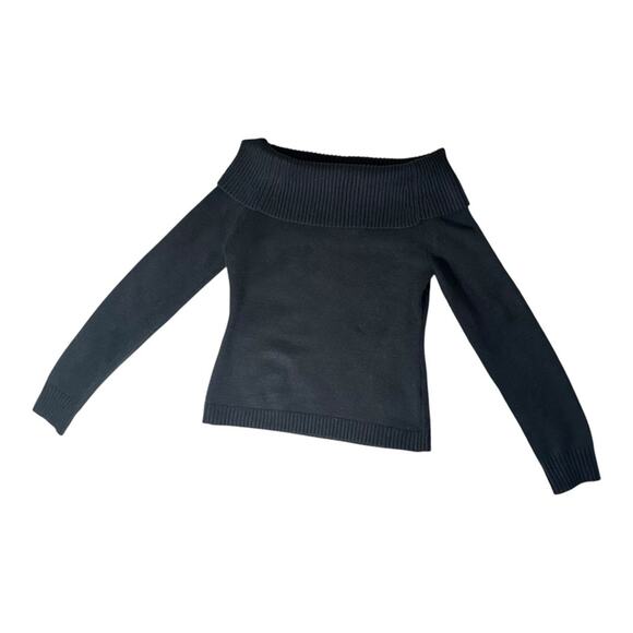PrettyGarden Black Off-Shoulder Ribbed Sweater Top Cozy Date Night Minimal M - Picture 7 of 10